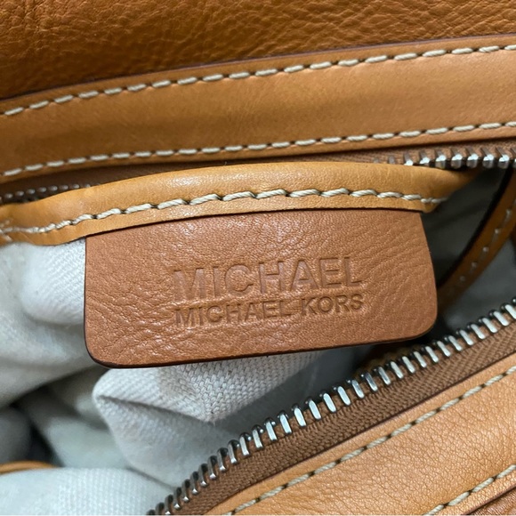 MICHAEL Michael Kors Brookville Update Cognac Brown Leather Medium Bowling Bag - Picture 11 of 14